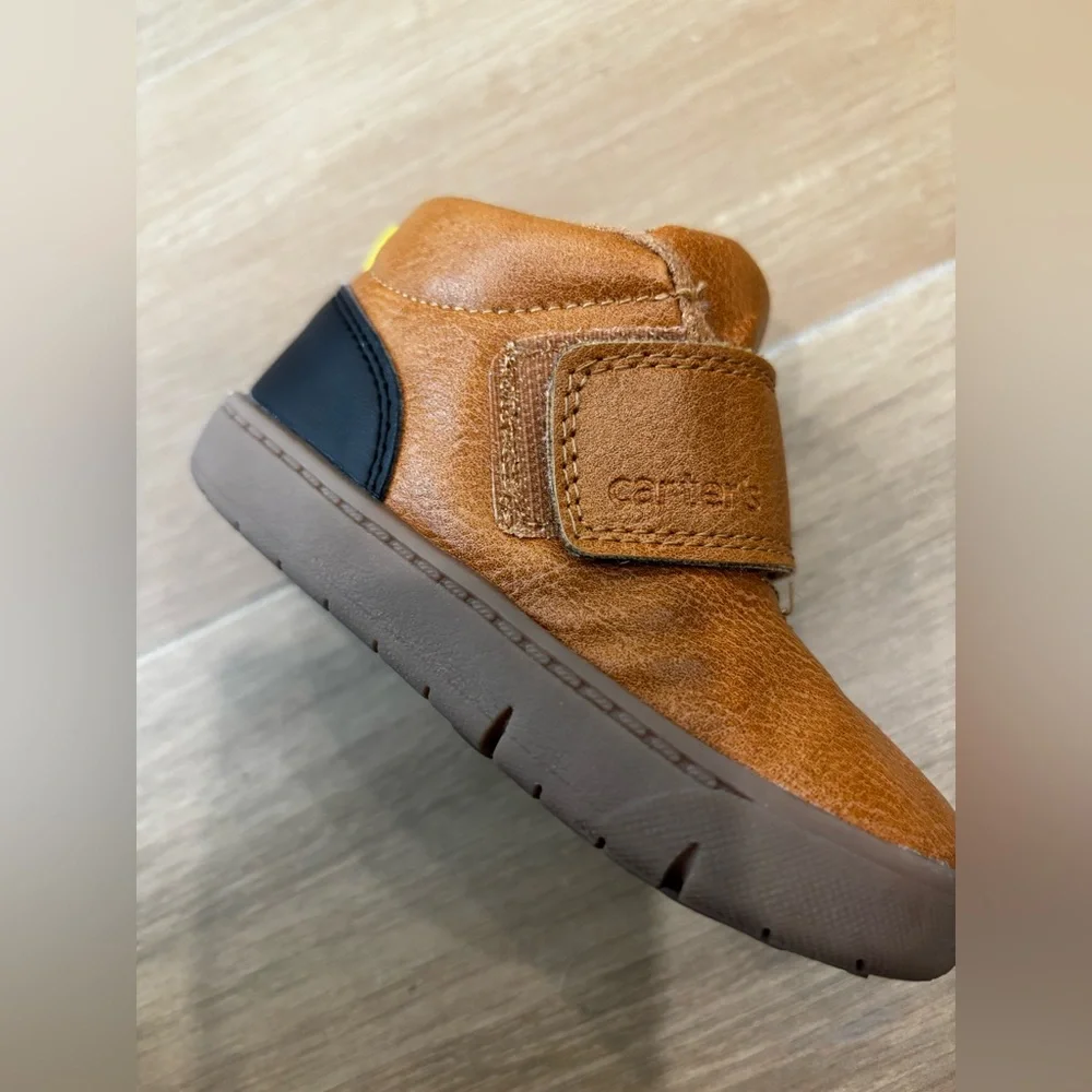 Kids Brown Leather Hook-and-Loop Shoes